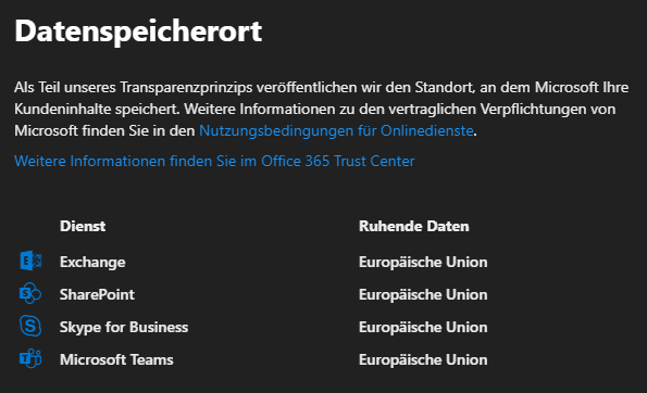 Microsoft 365 E3 Datenspeicherort